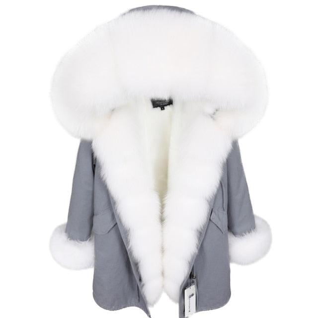 Natural Real Fox Fur Hooded Jacket - Woman Winter Warm Coat (TB8A)(TB8B)