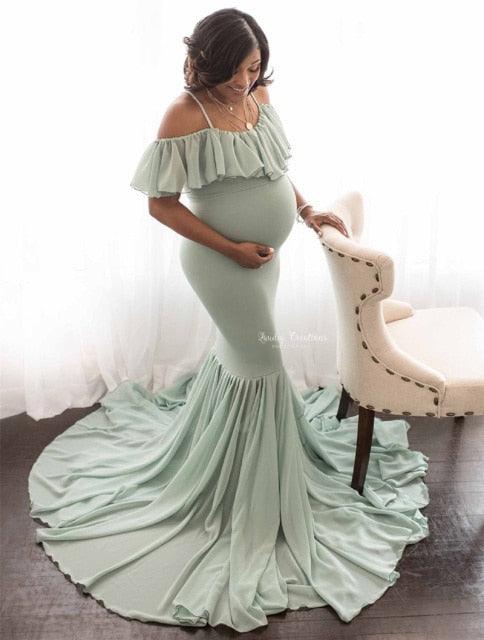 Beautiful Mermaid Maternity Dresses - Photo Shoot Women Pregnancy Dress - Sexy Off Shoulder Maxi Dress (Z6)(Z8)(1Z1)(2Z1)(3Z1)(7Z1)
