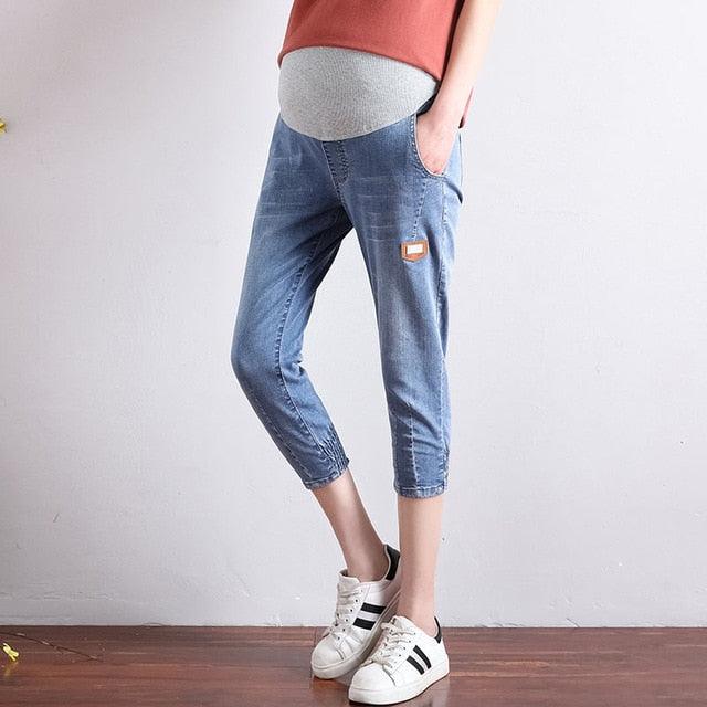 Trending Maternity Jeans - Pregnant Woman Loose 7point Pants - Maternity Elastic Waist Trousers (D4)(Z2)