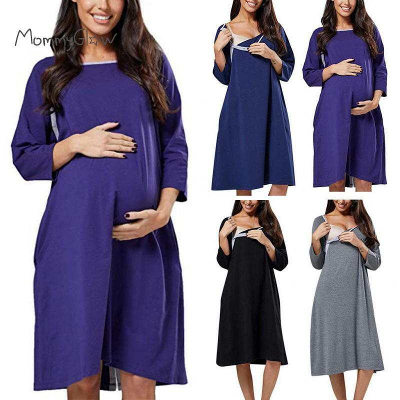 Maternity Labor Gown Nursing Baby Breastfeeding - Nightdress Pregnancy Dress - Maternity Cotton Nightgown Nursing Cover (Z7)(Z6)(2Z1)(6Z1)