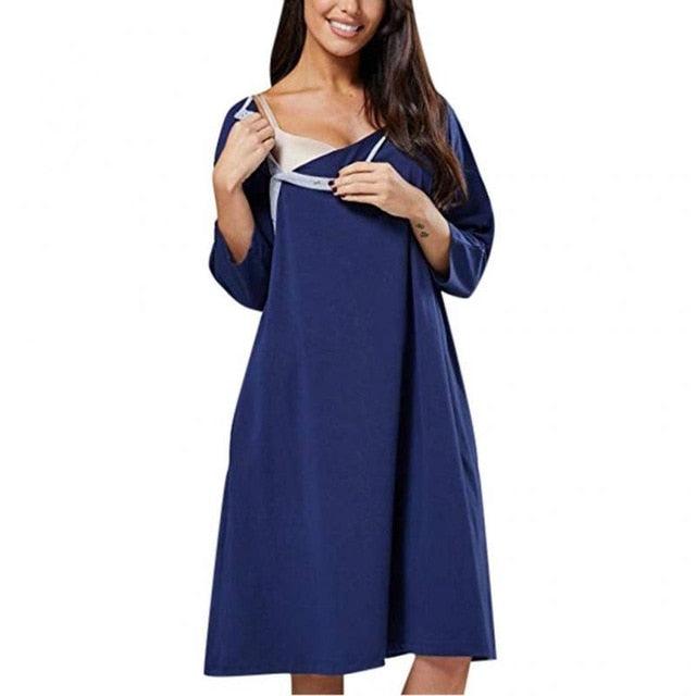Maternity Labor Gown Nursing Baby Breastfeeding - Nightdress Pregnancy Dress - Maternity Cotton Nightgown Nursing Cover (Z7)(Z6)(2Z1)(6Z1)