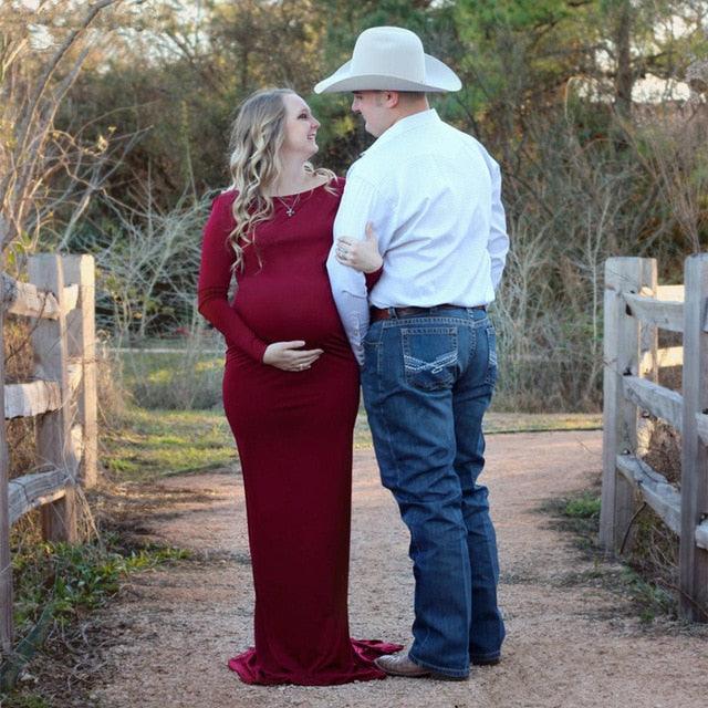Maternity Long Dresses - Baby Shower - Long Stretchy Maxi Gown Long Sleeve Pregnancy Photography Dress (F5)(Z6)(Z8)(1Z1)(2Z1)(3Z1)