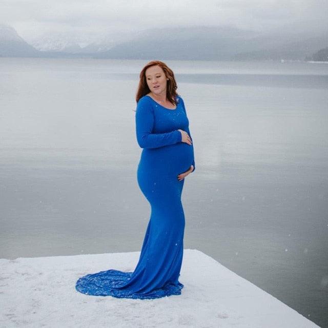 Maternity Long Dresses - Baby Shower - Long Stretchy Maxi Gown Long Sleeve Pregnancy Photography Dress (F5)(Z6)(Z8)(1Z1)(2Z1)(3Z1)