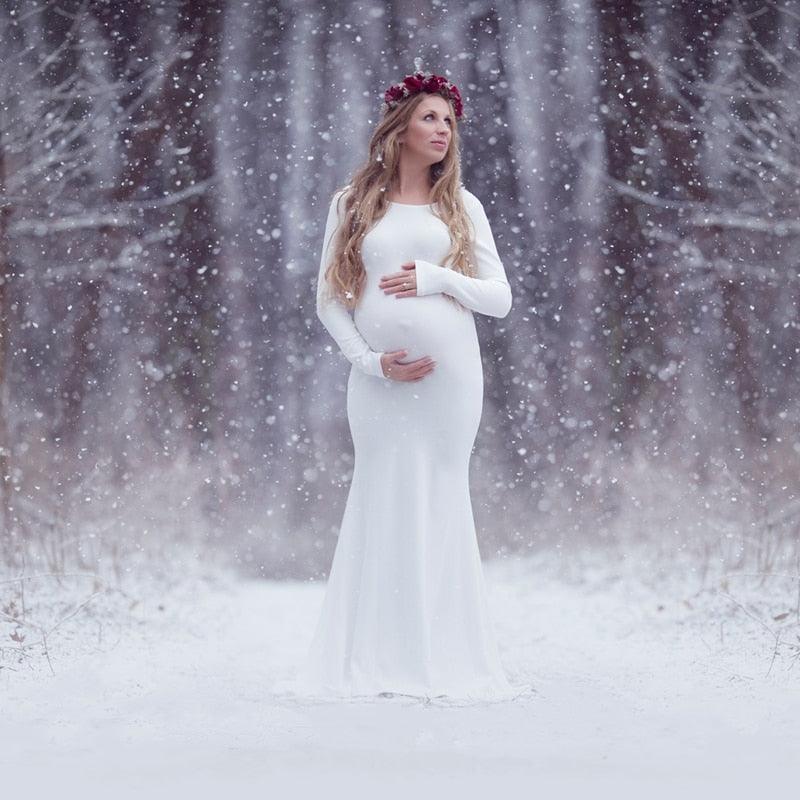 Maternity Long Dresses - Baby Shower - Long Stretchy Maxi Gown Long Sleeve Pregnancy Photography Dress (F5)(Z6)(Z8)(1Z1)(2Z1)(3Z1)