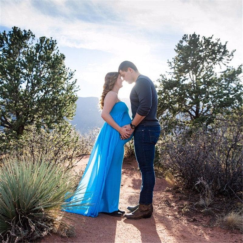Maternity Blue Photography Prop -Long Dress Off The Shoulder - Maternity Dresses For Photo Shoot (1Z1)(7Z1)(2Z1)(Z6)