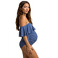 Polyester Sexy Maternity Women Solid Ruffled Flounce Bikinis - Off Shoulder One Piece Pregnant S - XXL -Maternity Swimwear (Z5)