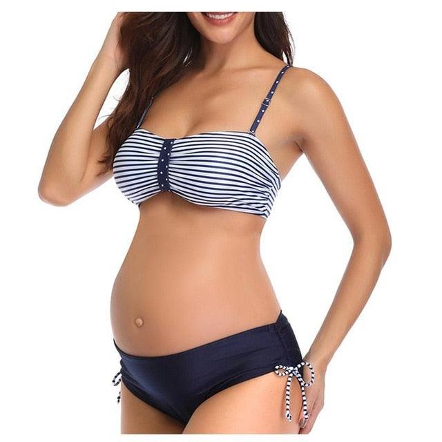 Striped Beachwear Maternity Tankinis Set Dot Pregnancy Bikinis -Plus Size Swimming Suits (D4)(Z5)