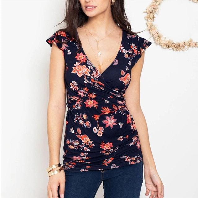 Trending Maternity Clothing - Breastfeeding Clothes -Causal Floral Printed Pregnant Shirt Tees - Summer Pregnancy Tops (Z1)(F4)