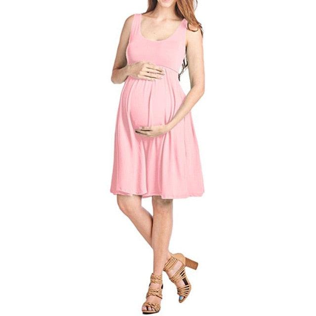 Maternity Vest Dresses - Maternity Solid Color Formal Dress - Casual O-Neck Dresse (F5)(Z7)(Z9)(1Z1)(7Z1)
