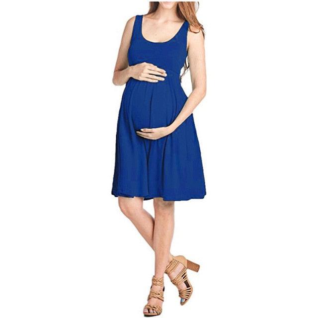 Maternity Vest Dresses - Maternity Solid Color Formal Dress - Casual O-Neck Dresse (F5)(Z7)(Z9)(1Z1)(7Z1)