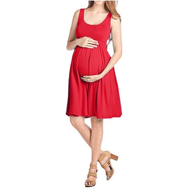 Maternity Vest Dresses - Maternity Solid Color Formal Dress - Casual O-Neck Dresse (F5)(Z7)(Z9)(1Z1)(7Z1)