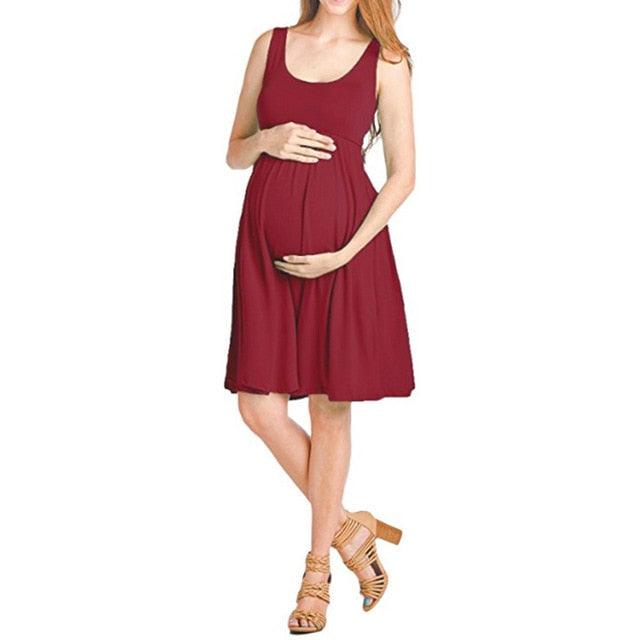 Maternity Vest Dresses - Maternity Solid Color Formal Dress - Casual O-Neck Dresse (F5)(Z7)(Z9)(1Z1)(7Z1)