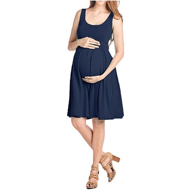 Maternity Vest Dresses - Maternity Solid Color Formal Dress - Casual O-Neck Dresse (F5)(Z7)(Z9)(1Z1)(7Z1)