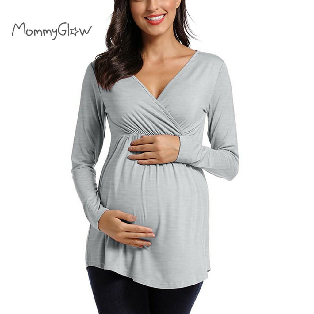 Hot Maternity Women Breastfeeding Blouse Tops - Long Sleeve Solid Nursing Shirt - MaternityPregnancy Blouses (D4)(Z1)