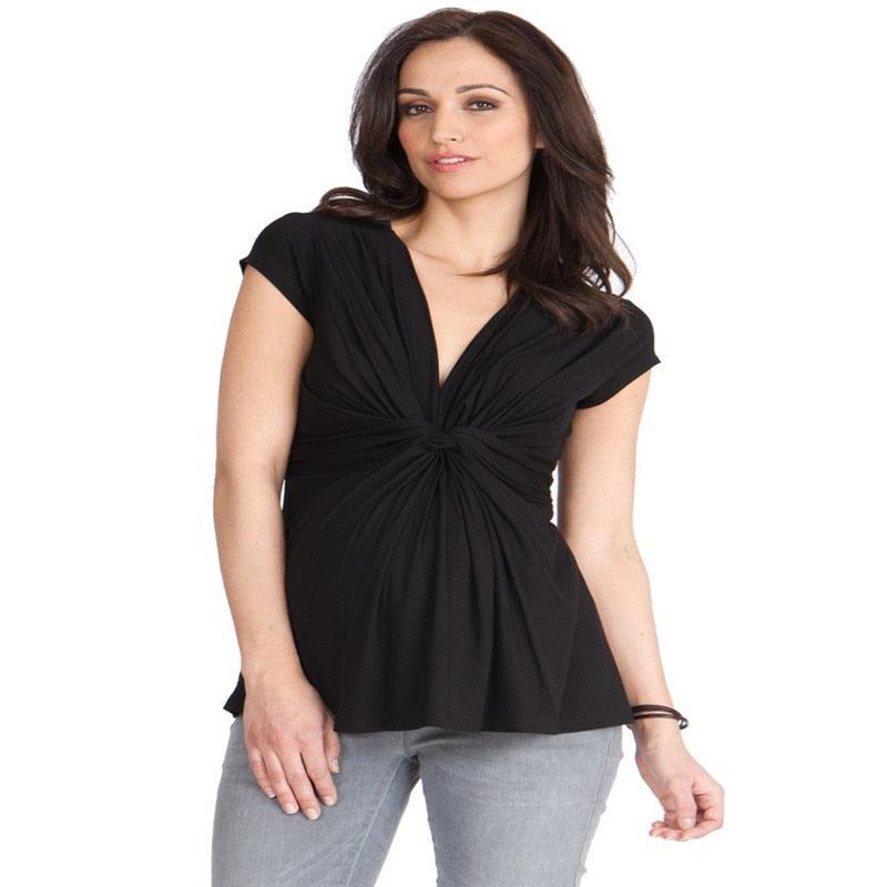 Summer Maternity Women Sleeveless Sexy V-Neck Vest T-shirts - New Mom Western Style High Elastic Casual Fashion Tee Vest Blouses (Z1)