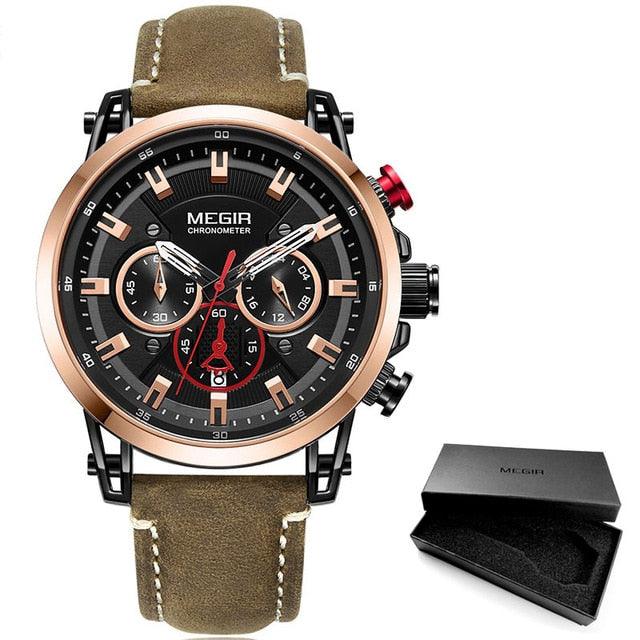 Leather Strap Leisure Quartz Watches - 24 Hours Chronograph 3atm Waterproof Army Sports Wristwatch (D84)(MA9)