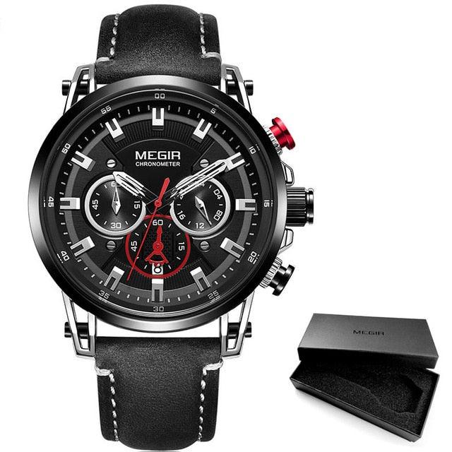 Leather Strap Leisure Quartz Watches - 24 Hours Chronograph 3atm Waterproof Army Sports Wristwatch (D84)(MA9)