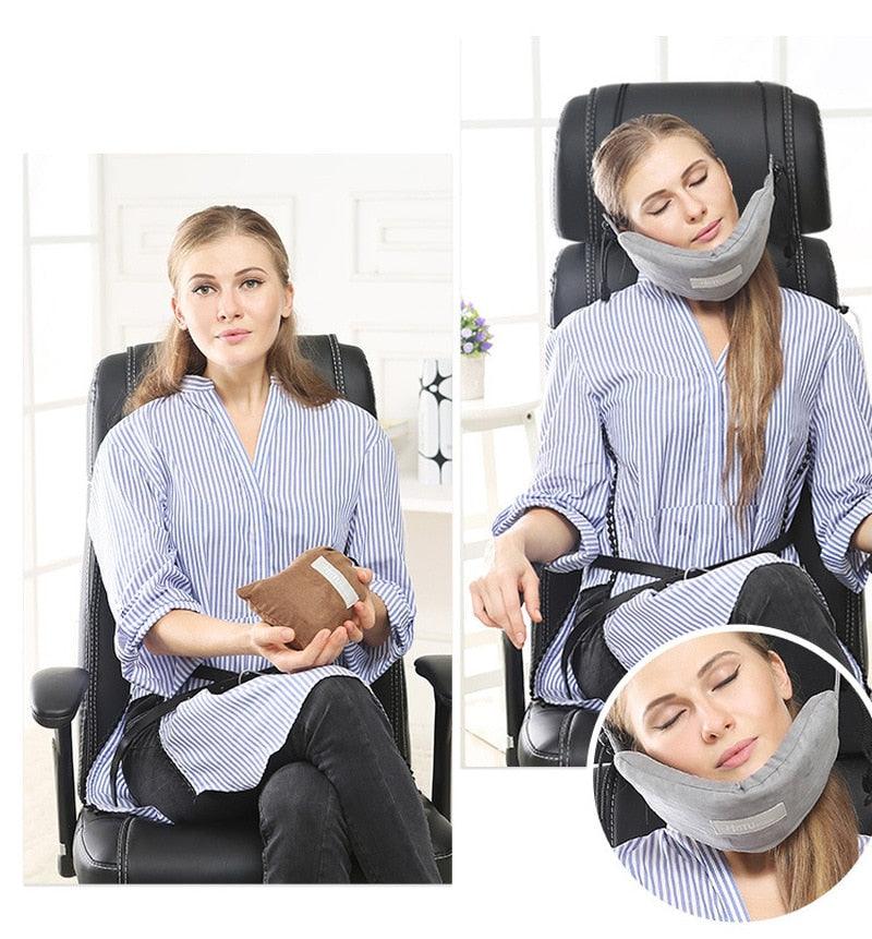 Memory Foam Travel Pillow - Airplane Inflatable Neck Pillow Travel Accessories (D79)(6LT1)