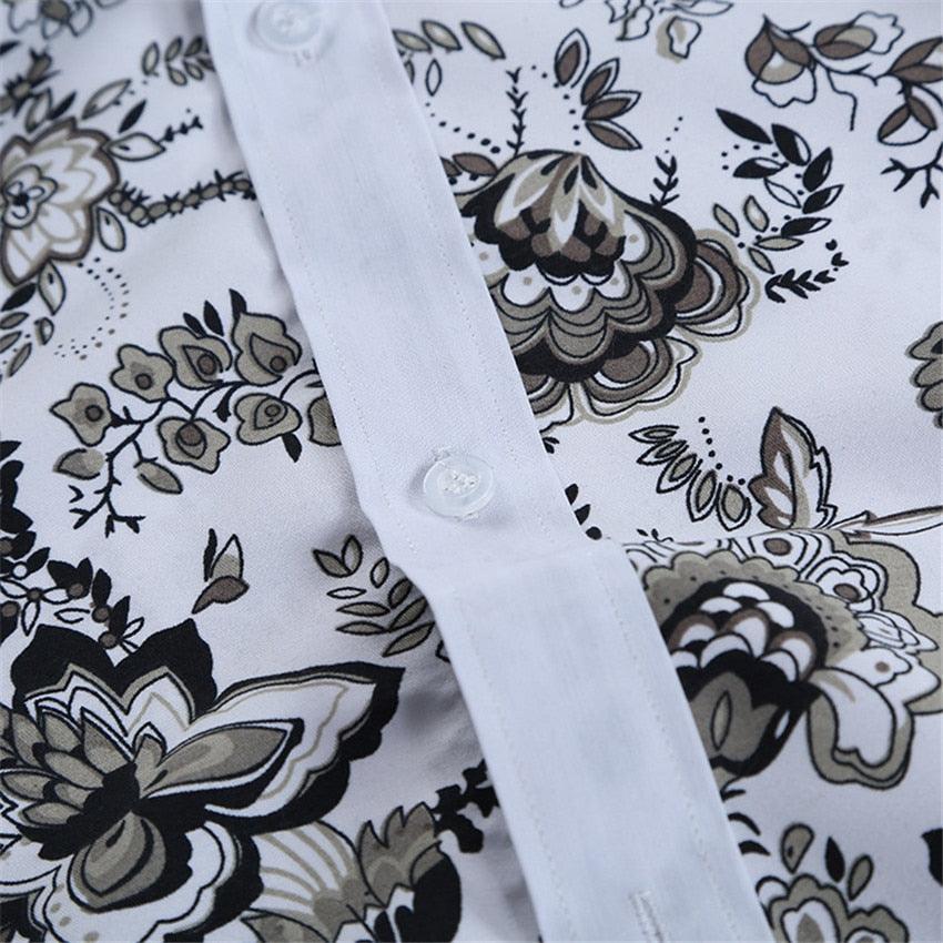 Men Flower Shirt - Long Sleeve 3D Printing Casual Slim Fit Hawaiian Shirts (2U8)(2U11)