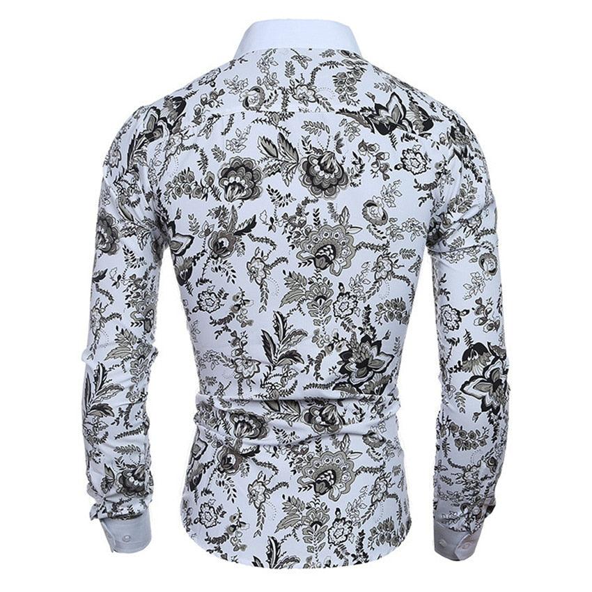 Men Flower Shirt - Long Sleeve 3D Printing Casual Slim Fit Hawaiian Shirts (2U8)(2U11)