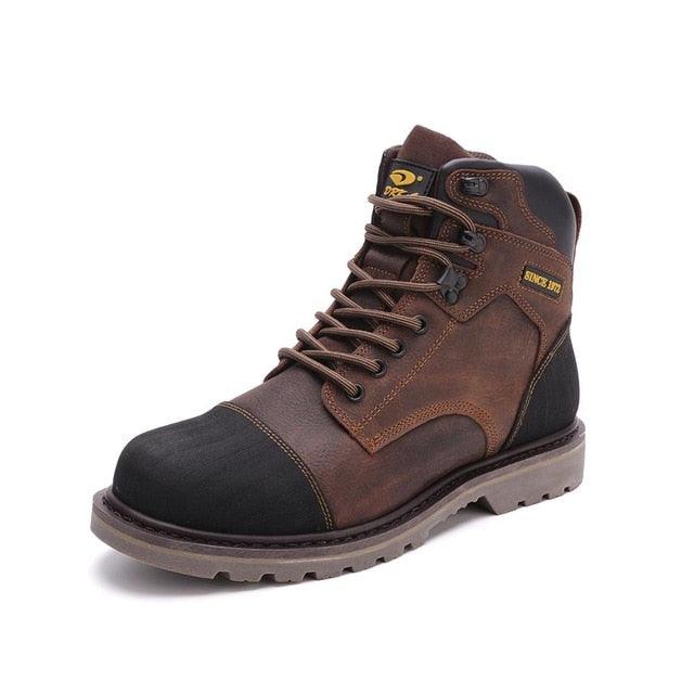 Men Genuine Leather Motorcycle Boots - Stylish Mid Top Hiking Classic Outdoor Shoes (1U13)(1U16)