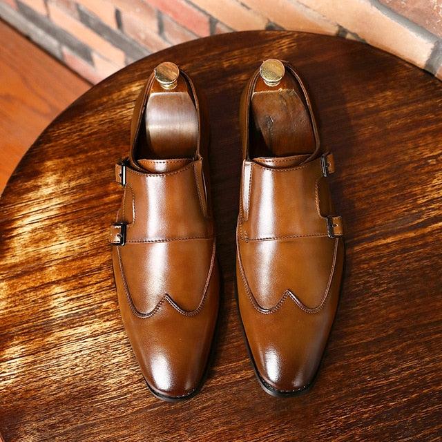 Men's Genuine Leather Brogue Business Casual Flats Shoes (MSF5)