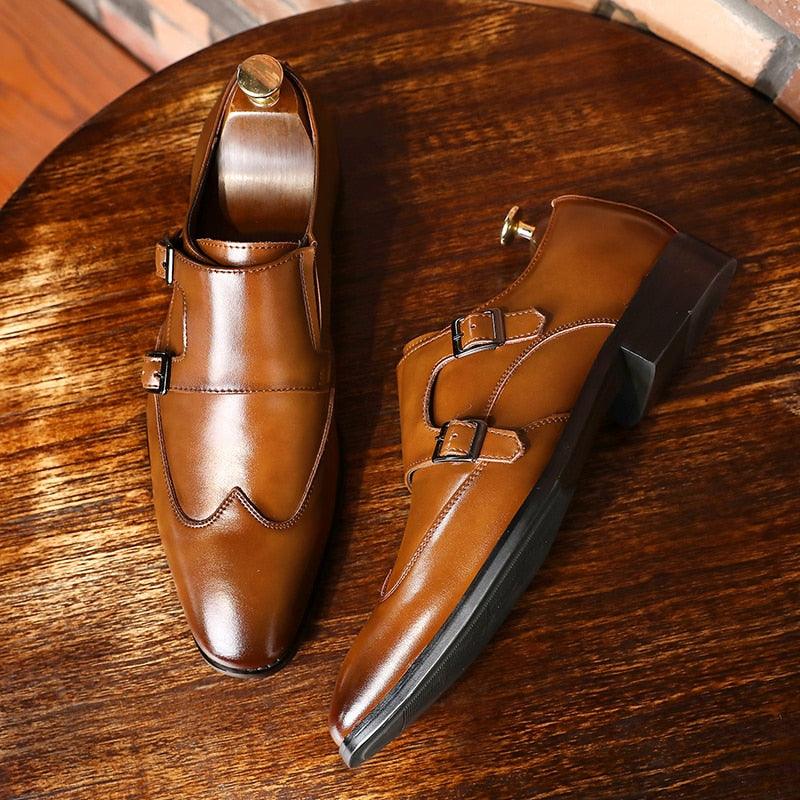 Men's Genuine Leather Brogue Business Casual Flats Shoes (MSF5)