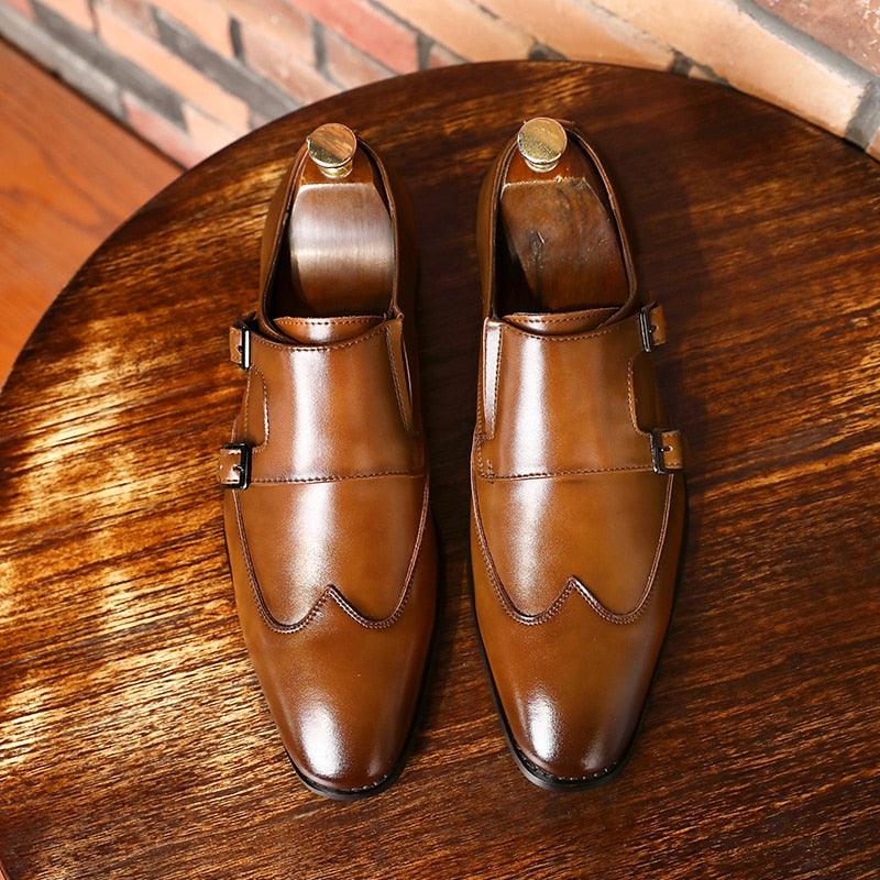Men's Genuine Leather Brogue Business Casual Flats Shoes (MSF5)