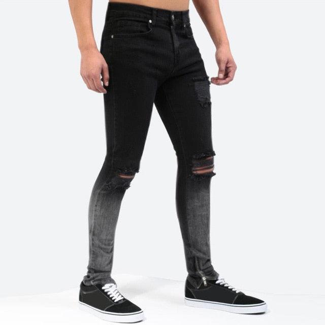 Men's Hip Hop Ripped Jeans - New Slim Fit Hole Men's Zipper Pencil Pants (1U9)