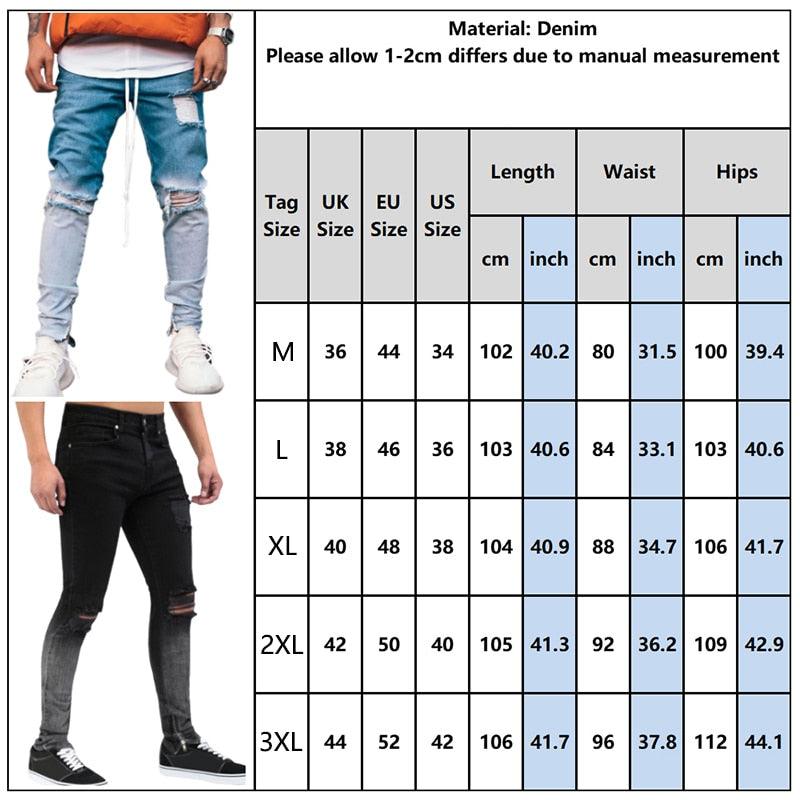 Men's Hip Hop Ripped Jeans - New Slim Fit Hole Men's Zipper Pencil Pants (1U9)