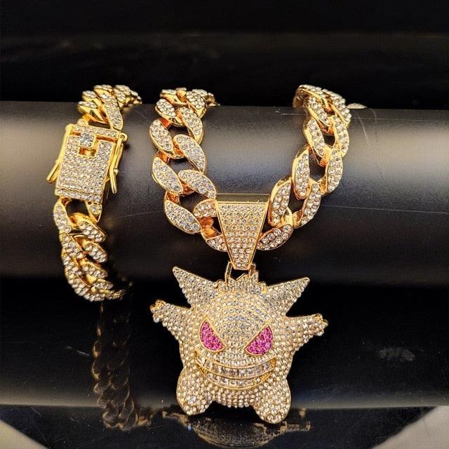 Men Hip Hop Iced Out Bling Bling Pendant With Bracelets - 15mm Width Cuban Chain Necklace Jewelry (MJ2)(MJ4)(F83)