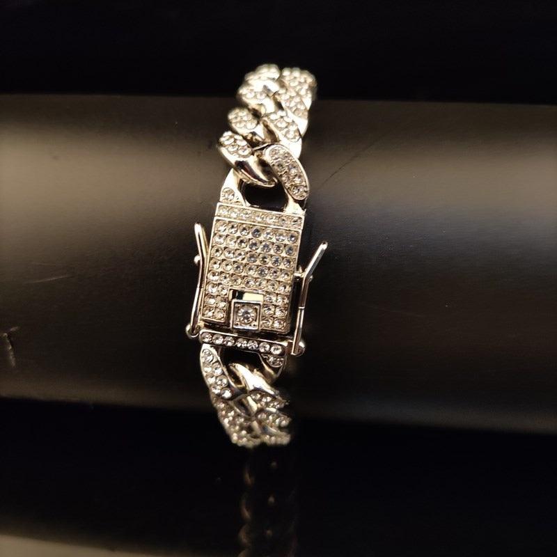 Men Hip Hop Iced Out Bling Bling Pendant With Bracelets - 15mm Width Cuban Chain Necklace Jewelry (MJ2)(MJ4)(F83)