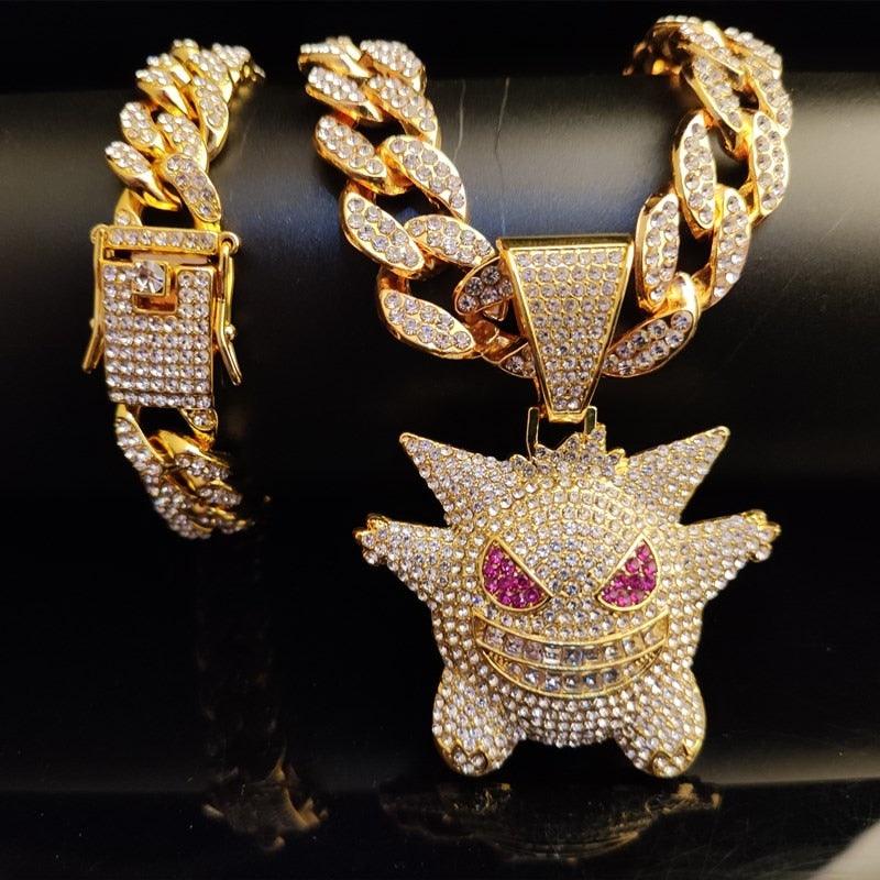 Men Hip Hop Iced Out Bling Bling Pendant With Bracelets - 15mm Width Cuban Chain Necklace Jewelry (MJ2)(MJ4)(F83)