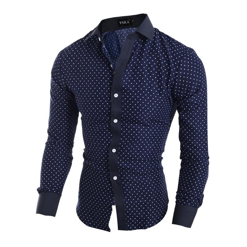 Men's Long Sleeve Star Printing Shirt - Slim Fit Casual Turn Down Collar Shirt (1U8)
