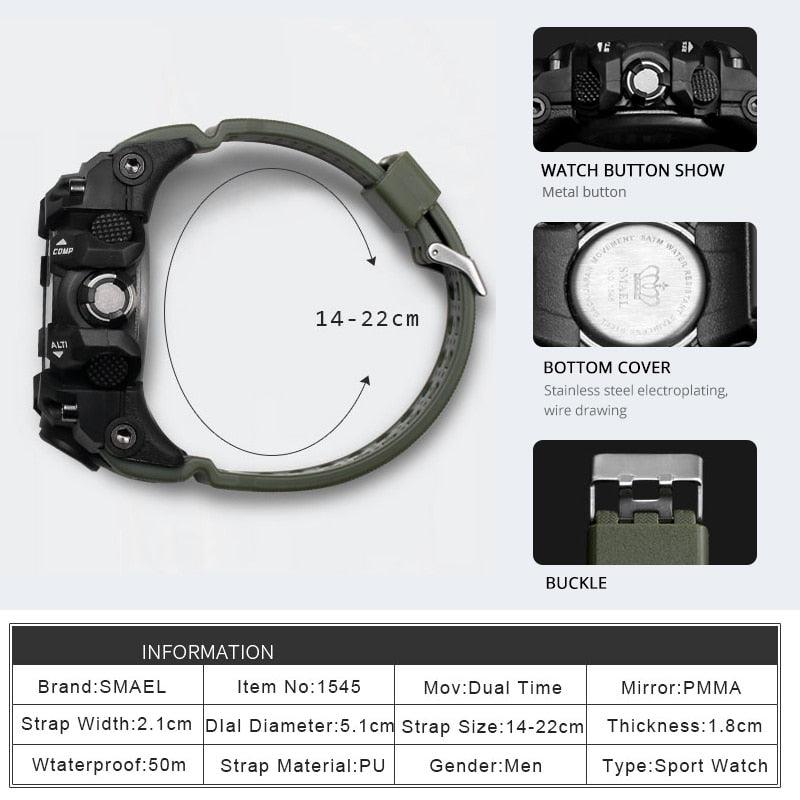 Men Military Watch - 50m Waterproof Wristwatch LED Quartz Clock - Sport Watch (1U84)