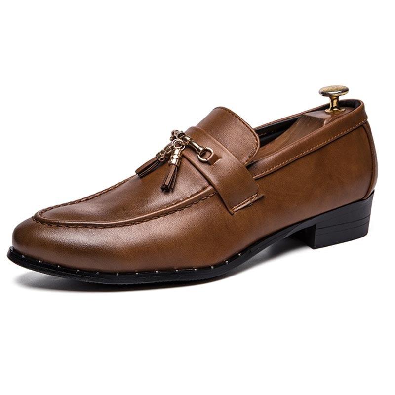 Men's Pointed Formal Oxfords Moccasins Shoes - Flats Leather Brogue Business Casual Party (MSF3)