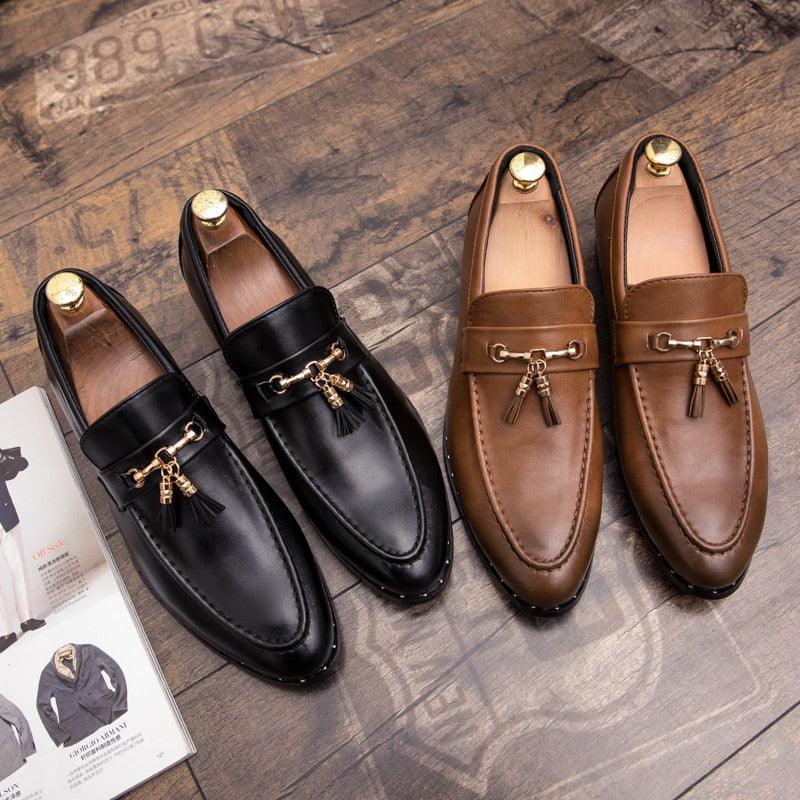 Men's Pointed Formal Oxfords Moccasins Shoes - Flats Leather Brogue Business Casual Party (MSF3)