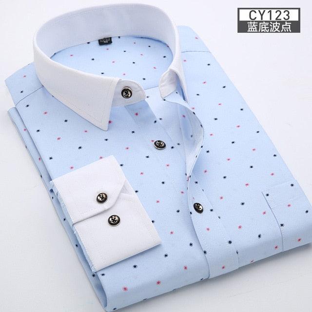 Great Men Shirt Long Sleeve Floral Printing Plaid Fashion Pocket Casual Shirts - 100% Polyester Soft Comfortable (TM1)(T2G)