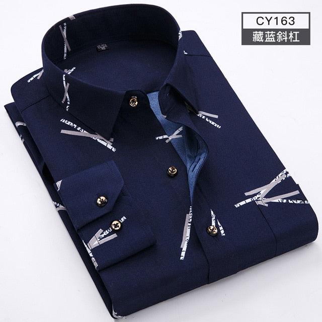 Great Men Shirt Long Sleeve Floral Printing Plaid Fashion Pocket Casual Shirts - 100% Polyester Soft Comfortable (TM1)(T2G)
