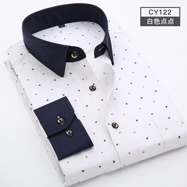 Great Men Shirt Long Sleeve Floral Printing Plaid Fashion Pocket Casual Shirts - 100% Polyester Soft Comfortable (TM1)(T2G)