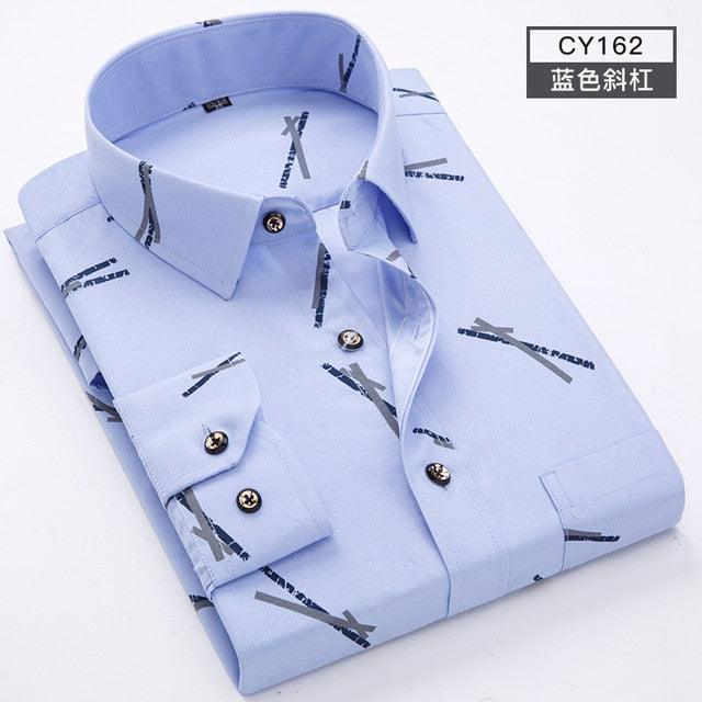 Great Men Shirt Long Sleeve Floral Printing Plaid Fashion Pocket Casual Shirts - 100% Polyester Soft Comfortable (TM1)(T2G)