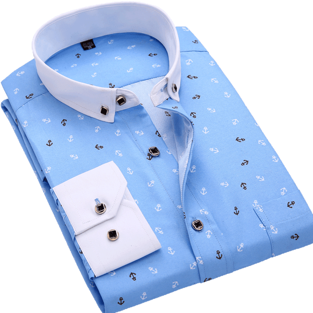 Great Men Shirt Long Sleeve Floral Printing Plaid Fashion Pocket Casual Shirts - 100% Polyester Soft Comfortable (TM1)(T2G)