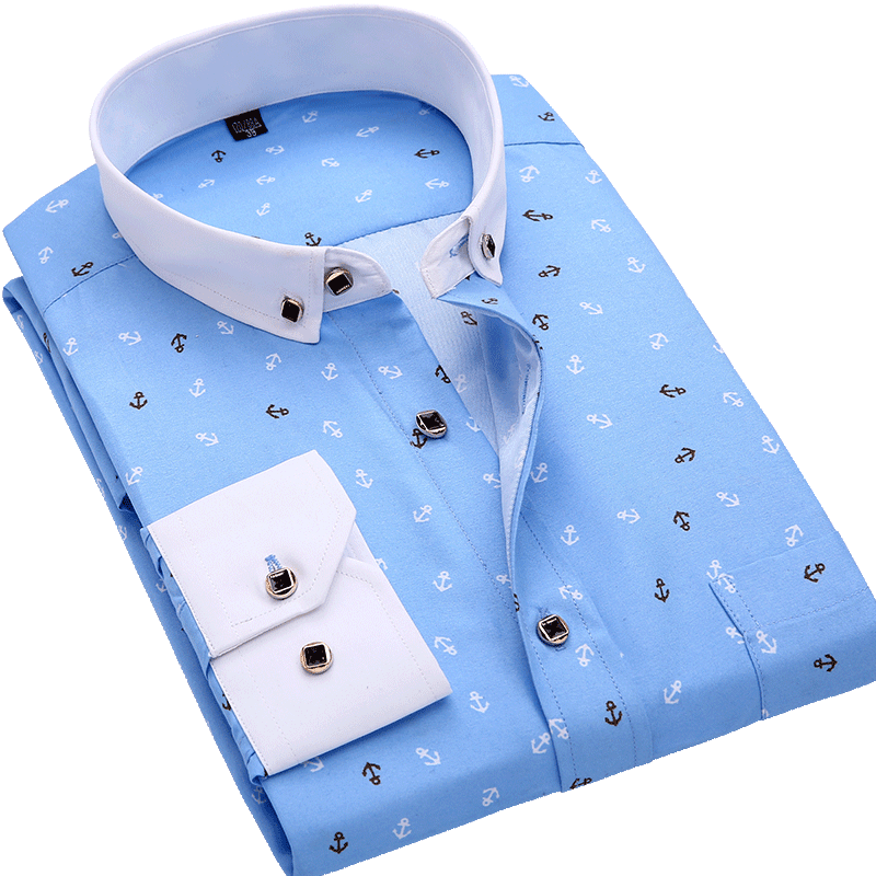Great Men Shirt Long Sleeve Floral Printing Plaid Fashion Pocket Casual Shirts - 100% Polyester Soft Comfortable (TM1)(T2G)
