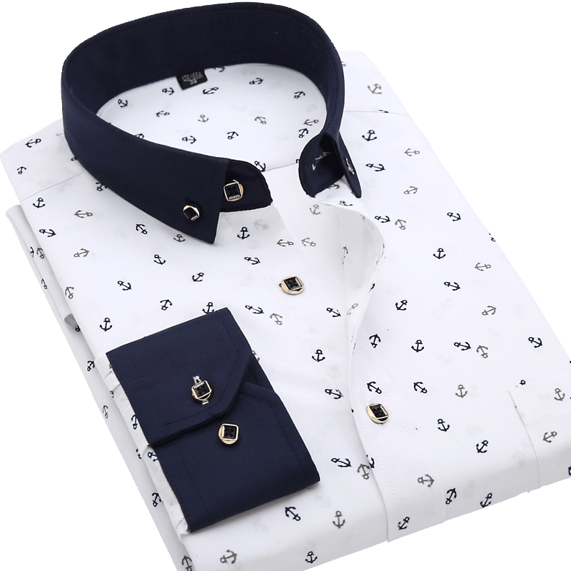 Great Men Shirt Long Sleeve Floral Printing Plaid Fashion Pocket Casual Shirts - 100% Polyester Soft Comfortable (TM1)(T2G)