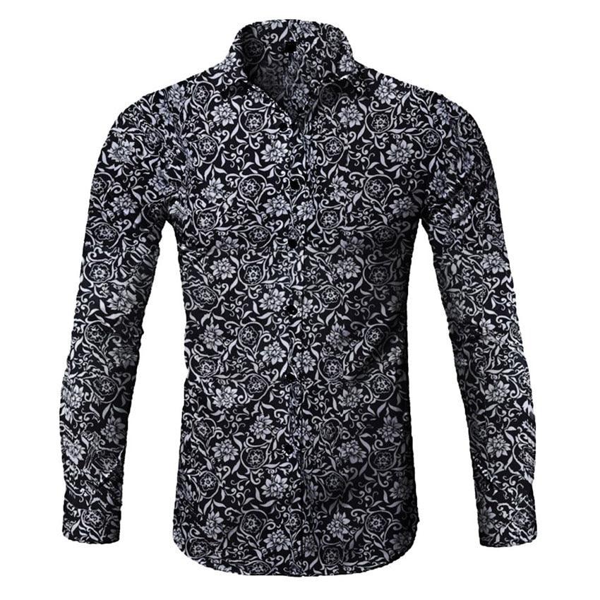 Great Men Shirt - Long Sleeve Top Floral Male Casual Shirts - Summer Autumn Shirts (2U8)(2U11)