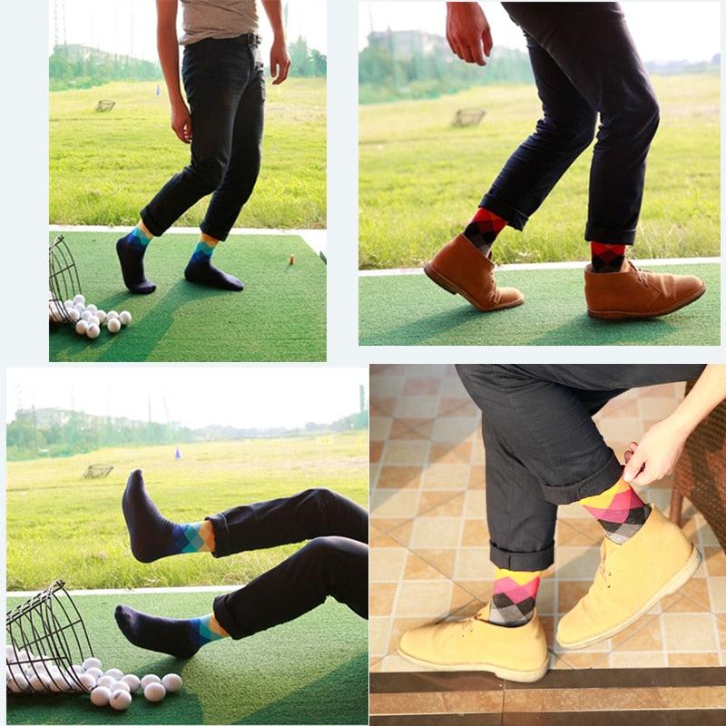 Great Men Socks - Standard Casual Cotton Socks - Diamond Pattern (TG8)