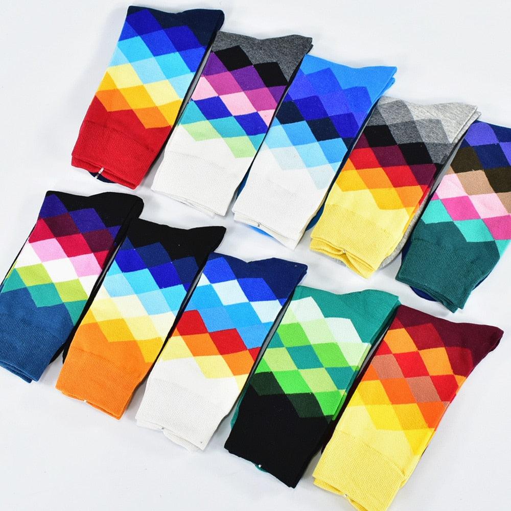 Great Men Socks - Standard Casual Cotton Socks - Diamond Pattern (TG8)