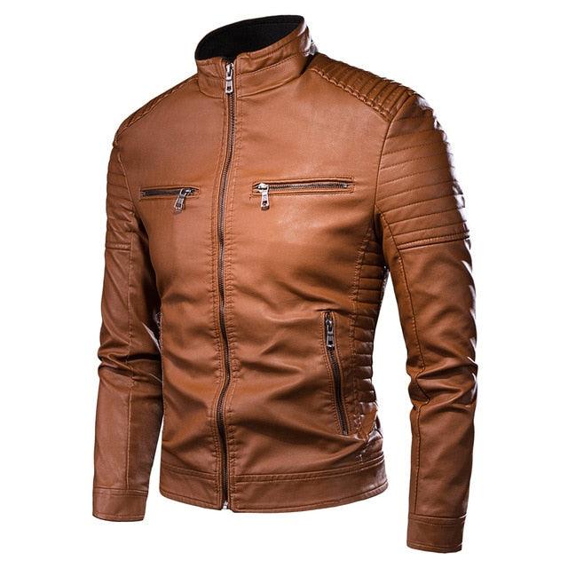 New Trending Motorcycle Causal Vintage Leather Jacket Coat -Men Autumn Outfit Fashion PU Leather Jacket (D100)(TM3)