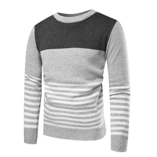 Winter Sweater Striped Pullover - Men's Patchwork O Neck Knitting Sweater - Winter Casual Loose Knitted Pullovers (2U100)