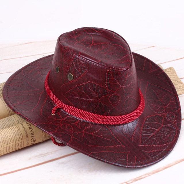 Men's Pu Leather American Wind Big Western Cowboy Hat (MA3)(F102)